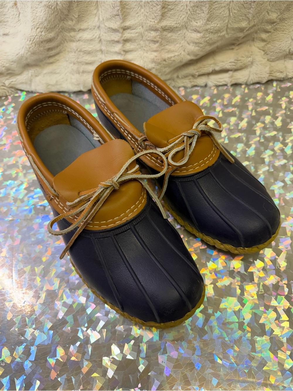 LL Bean Women’s 9W Bean Boot Duck Shoes Blue Rubber Leather Low Cut Vintage